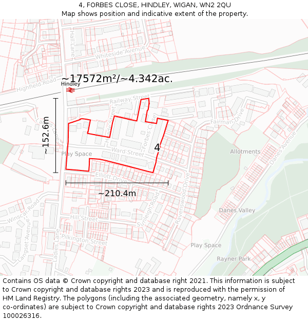 4, FORBES CLOSE, HINDLEY, WIGAN, WN2 2QU: Plot and title map