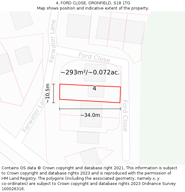 4, FORD CLOSE, DRONFIELD, S18 1TG: Plot and title map