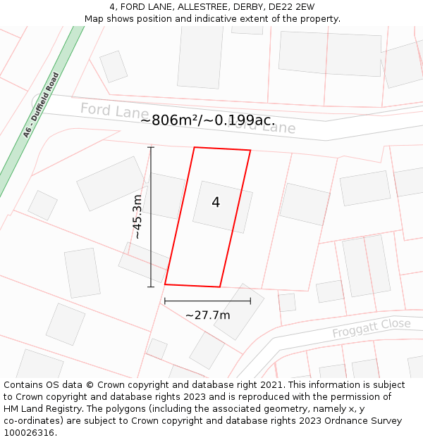 4, FORD LANE, ALLESTREE, DERBY, DE22 2EW: Plot and title map