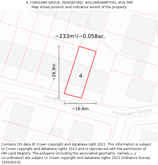 4, FORDHAM GROVE, PENDEFORD, WOLVERHAMPTON, WV9 5RR: Plot and title map