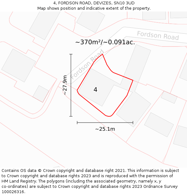4, FORDSON ROAD, DEVIZES, SN10 3UD: Plot and title map