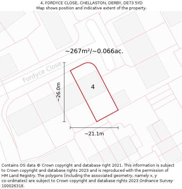 4, FORDYCE CLOSE, CHELLASTON, DERBY, DE73 5YD: Plot and title map