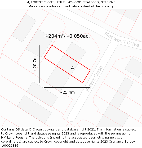 4, FOREST CLOSE, LITTLE HAYWOOD, STAFFORD, ST18 0NE: Plot and title map