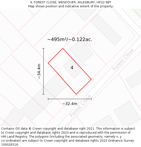 4, FOREST CLOSE, WENDOVER, AYLESBURY, HP22 6BT: Plot and title map