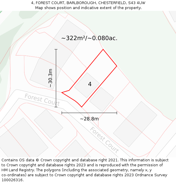 4, FOREST COURT, BARLBOROUGH, CHESTERFIELD, S43 4UW: Plot and title map