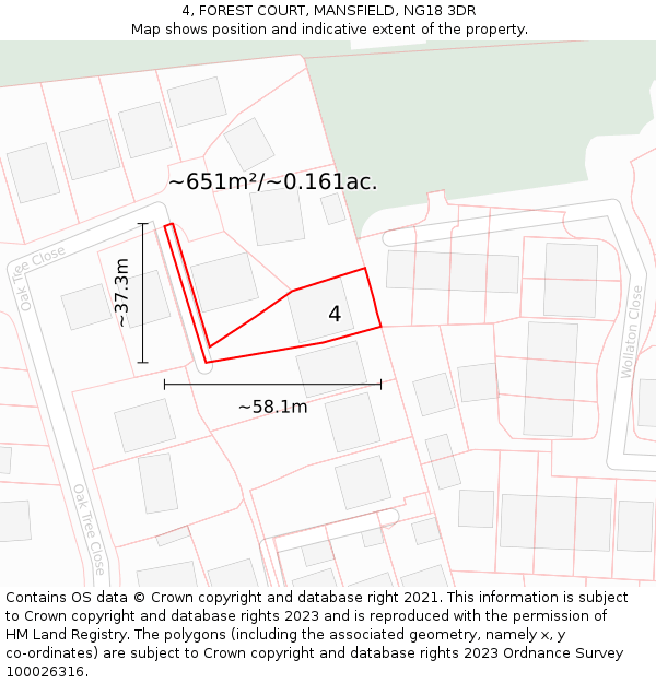 4, FOREST COURT, MANSFIELD, NG18 3DR: Plot and title map
