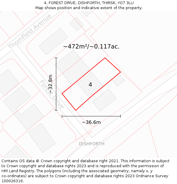 4, FOREST DRIVE, DISHFORTH, THIRSK, YO7 3LU: Plot and title map