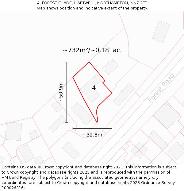 4, FOREST GLADE, HARTWELL, NORTHAMPTON, NN7 2ET: Plot and title map