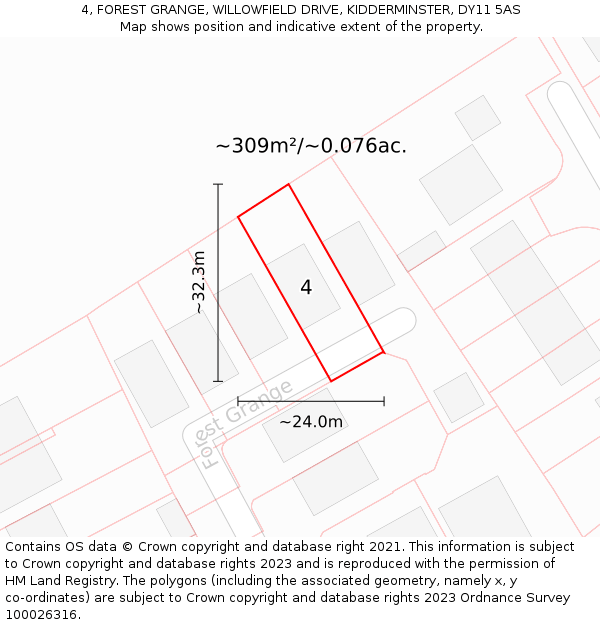 4, FOREST GRANGE, WILLOWFIELD DRIVE, KIDDERMINSTER, DY11 5AS: Plot and title map
