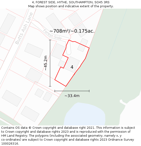 4, FOREST SIDE, HYTHE, SOUTHAMPTON, SO45 3RS: Plot and title map