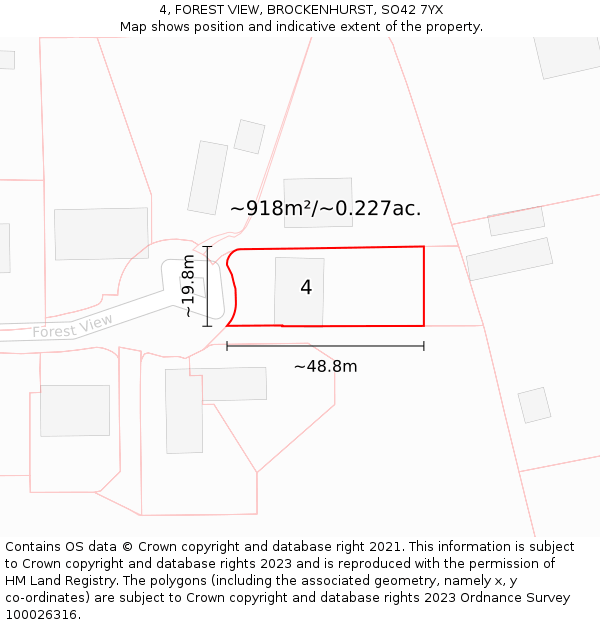 4, FOREST VIEW, BROCKENHURST, SO42 7YX: Plot and title map