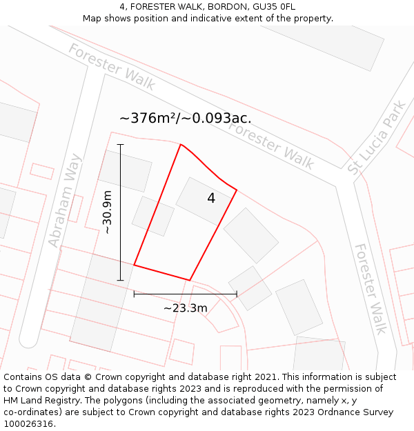4, FORESTER WALK, BORDON, GU35 0FL: Plot and title map
