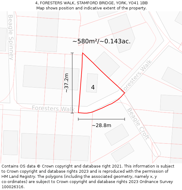 4, FORESTERS WALK, STAMFORD BRIDGE, YORK, YO41 1BB: Plot and title map