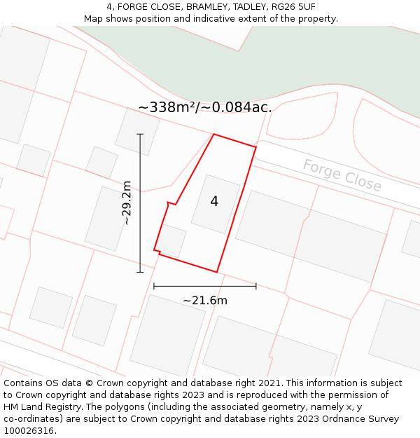 4, FORGE CLOSE, BRAMLEY, TADLEY, RG26 5UF: Plot and title map