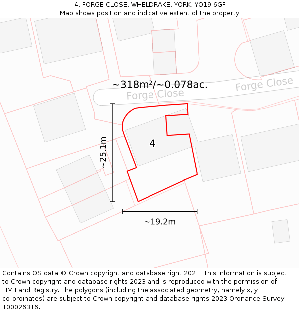 4, FORGE CLOSE, WHELDRAKE, YORK, YO19 6GF: Plot and title map