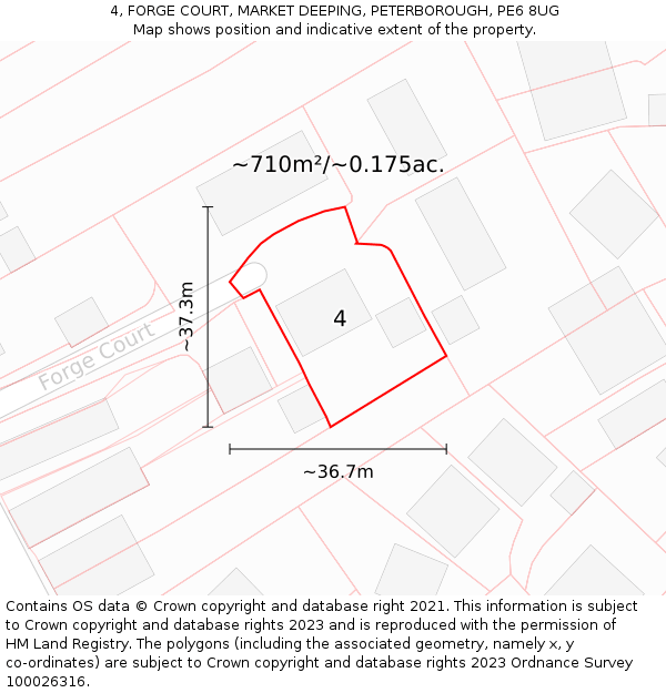 4, FORGE COURT, MARKET DEEPING, PETERBOROUGH, PE6 8UG: Plot and title map