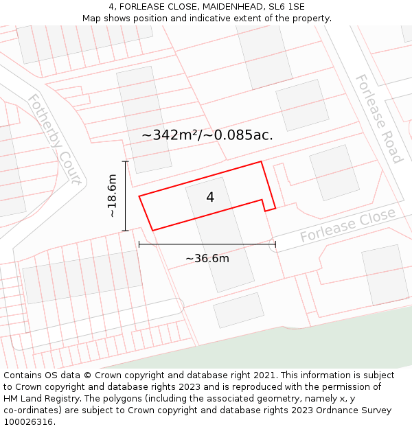 4, FORLEASE CLOSE, MAIDENHEAD, SL6 1SE: Plot and title map