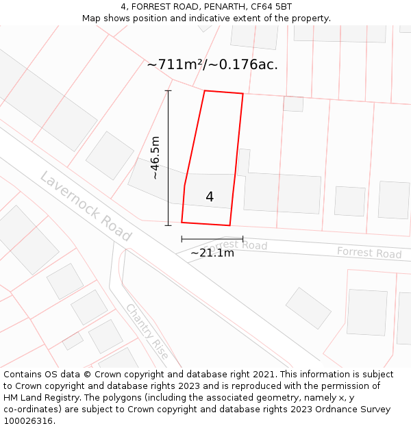 4, FORREST ROAD, PENARTH, CF64 5BT: Plot and title map