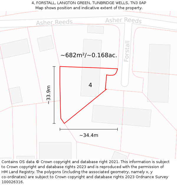 4, FORSTALL, LANGTON GREEN, TUNBRIDGE WELLS, TN3 0AP: Plot and title map