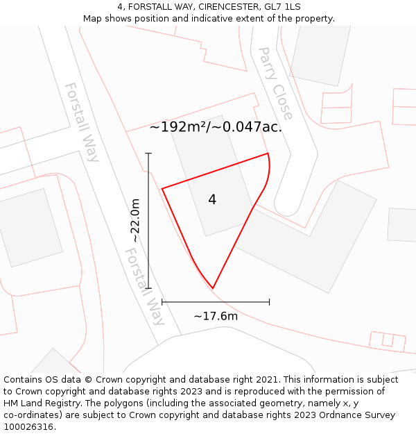 4, FORSTALL WAY, CIRENCESTER, GL7 1LS: Plot and title map