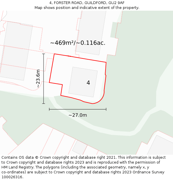 4, FORSTER ROAD, GUILDFORD, GU2 9AF: Plot and title map