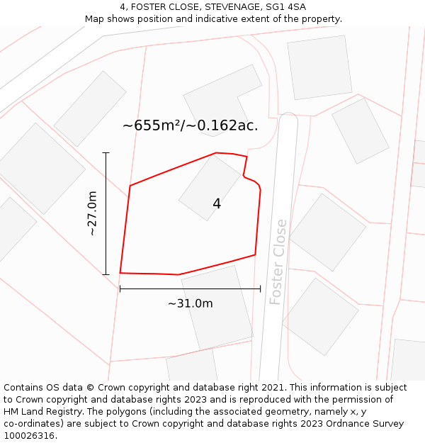 4, FOSTER CLOSE, STEVENAGE, SG1 4SA: Plot and title map