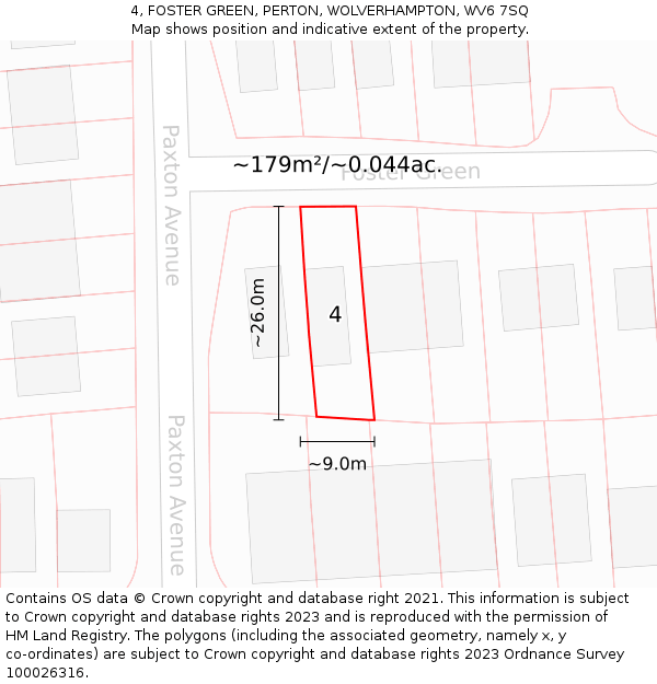 4, FOSTER GREEN, PERTON, WOLVERHAMPTON, WV6 7SQ: Plot and title map
