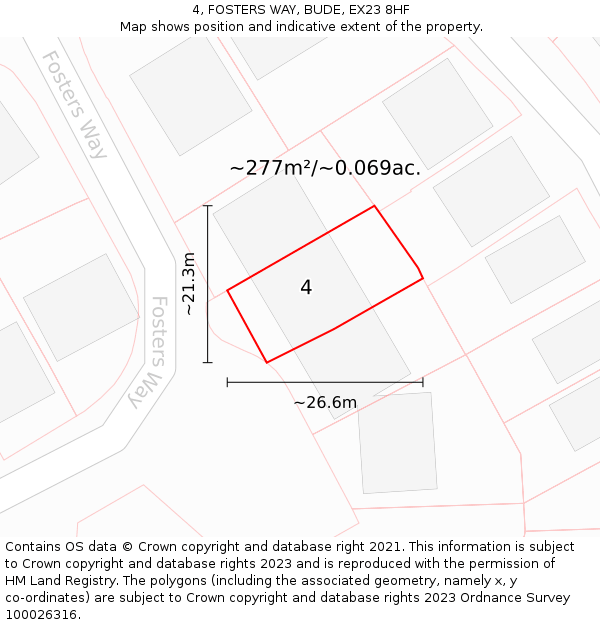 4, FOSTERS WAY, BUDE, EX23 8HF: Plot and title map