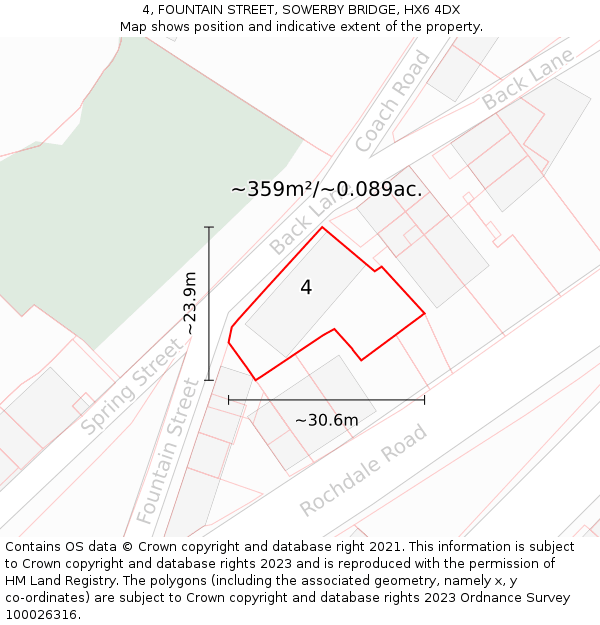 4, FOUNTAIN STREET, SOWERBY BRIDGE, HX6 4DX: Plot and title map
