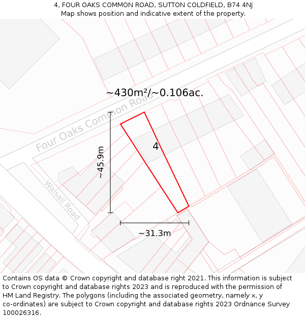 4, FOUR OAKS COMMON ROAD, SUTTON COLDFIELD, B74 4NJ: Plot and title map