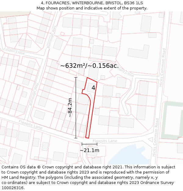 4, FOURACRES, WINTERBOURNE, BRISTOL, BS36 1LS: Plot and title map