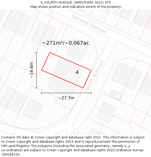 4, FOURTH AVENUE, GRANTHAM, NG31 9TS: Plot and title map