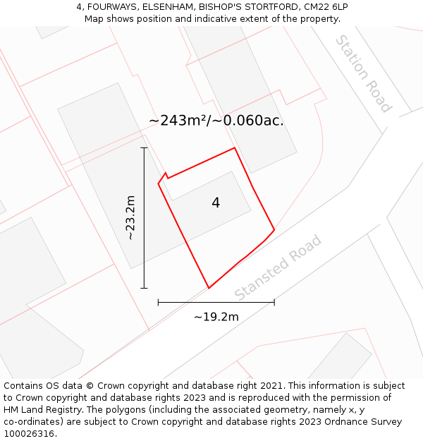 4, FOURWAYS, ELSENHAM, BISHOP'S STORTFORD, CM22 6LP: Plot and title map
