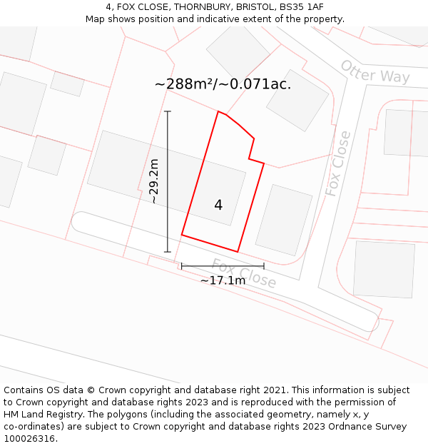 4, FOX CLOSE, THORNBURY, BRISTOL, BS35 1AF: Plot and title map