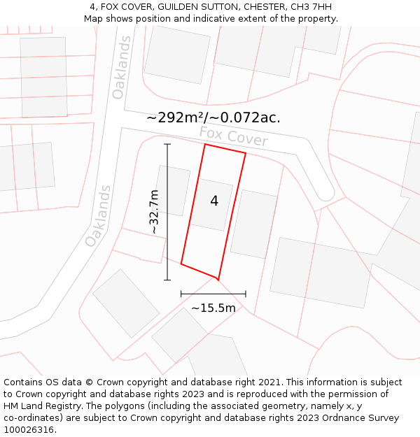 4, FOX COVER, GUILDEN SUTTON, CHESTER, CH3 7HH: Plot and title map