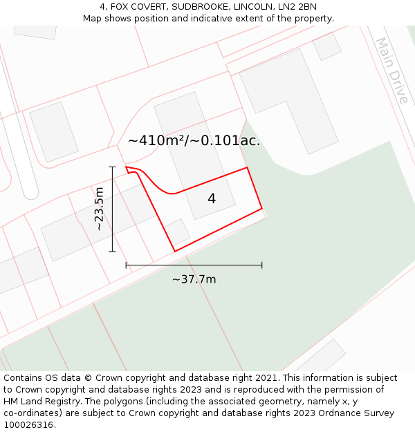 4, FOX COVERT, SUDBROOKE, LINCOLN, LN2 2BN: Plot and title map