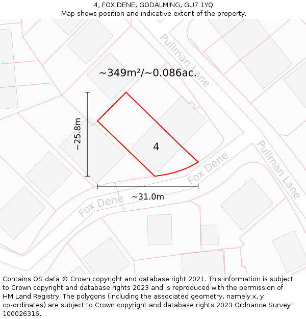 4, FOX DENE, GODALMING, GU7 1YQ: Plot and title map