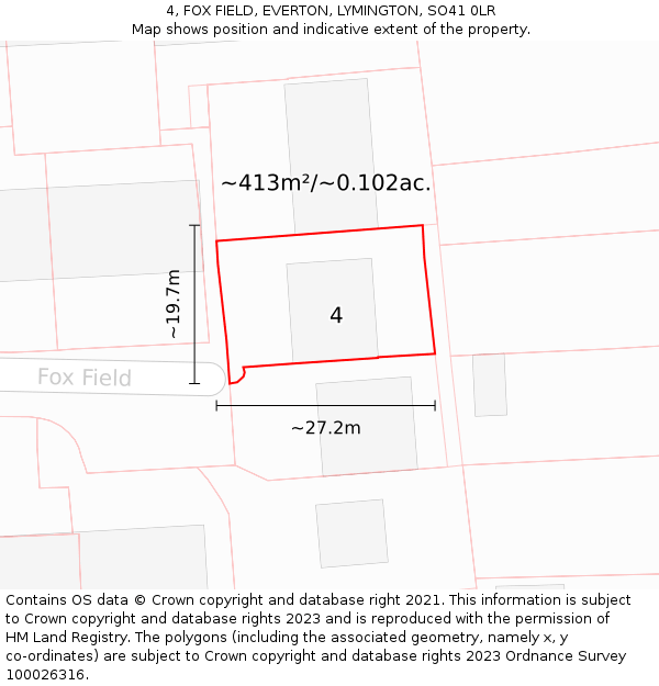 4, FOX FIELD, EVERTON, LYMINGTON, SO41 0LR: Plot and title map