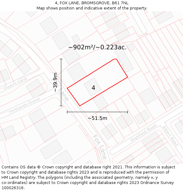 4, FOX LANE, BROMSGROVE, B61 7NL: Plot and title map