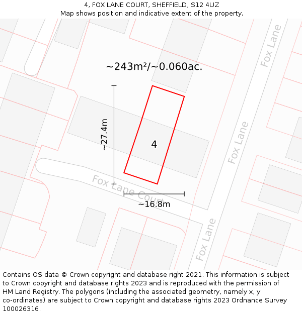 4, FOX LANE COURT, SHEFFIELD, S12 4UZ: Plot and title map