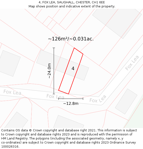 4, FOX LEA, SAUGHALL, CHESTER, CH1 6EE: Plot and title map