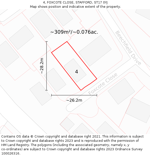 4, FOXCOTE CLOSE, STAFFORD, ST17 0YJ: Plot and title map