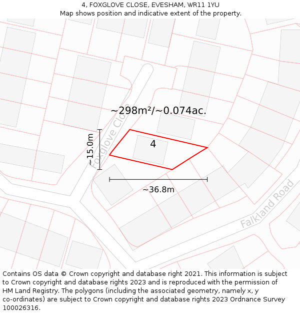 4, FOXGLOVE CLOSE, EVESHAM, WR11 1YU: Plot and title map