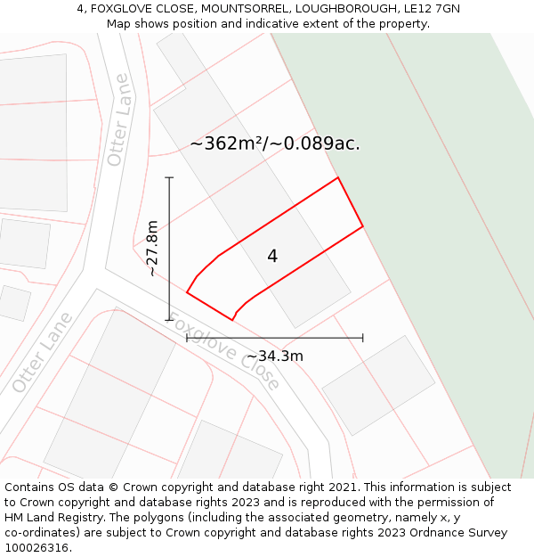 4, FOXGLOVE CLOSE, MOUNTSORREL, LOUGHBOROUGH, LE12 7GN: Plot and title map