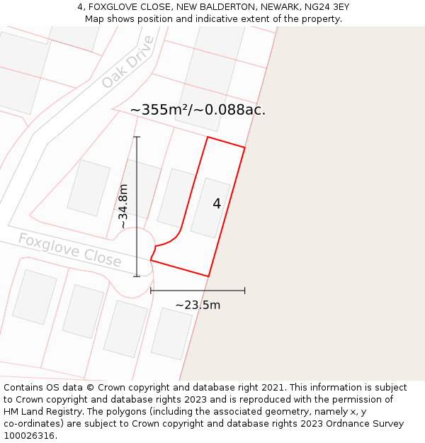 4, FOXGLOVE CLOSE, NEW BALDERTON, NEWARK, NG24 3EY: Plot and title map