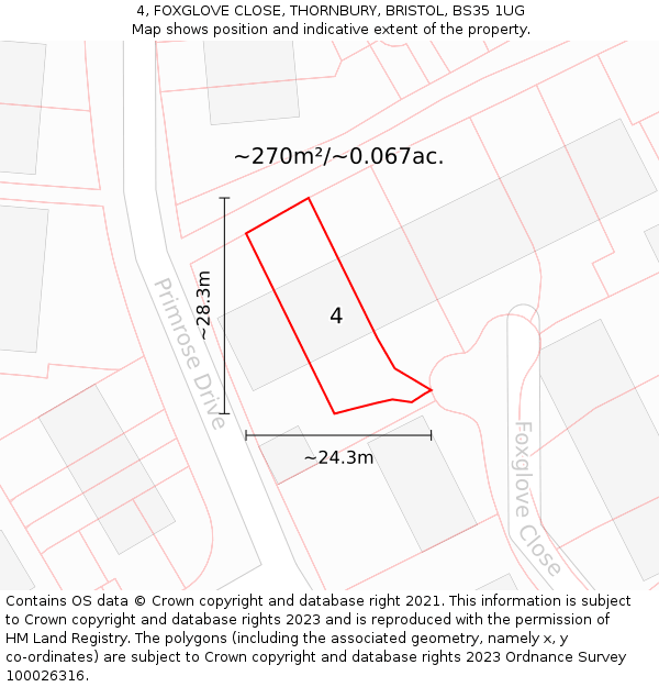 4, FOXGLOVE CLOSE, THORNBURY, BRISTOL, BS35 1UG: Plot and title map