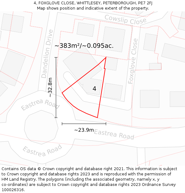 4, FOXGLOVE CLOSE, WHITTLESEY, PETERBOROUGH, PE7 2FJ: Plot and title map