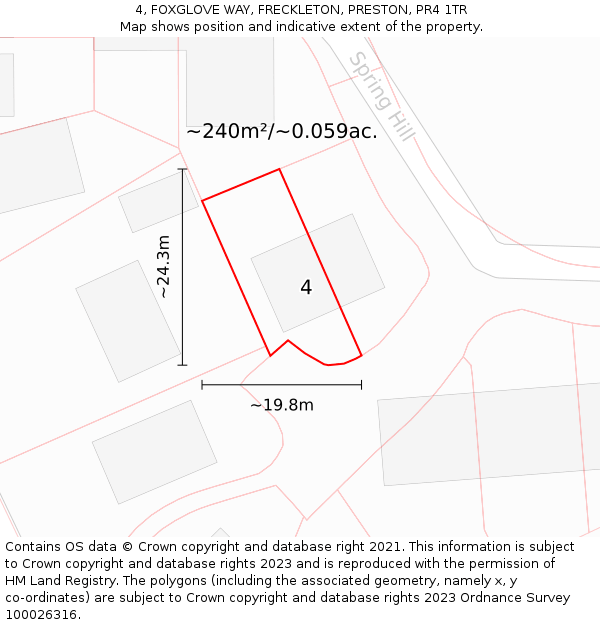 4, FOXGLOVE WAY, FRECKLETON, PRESTON, PR4 1TR: Plot and title map