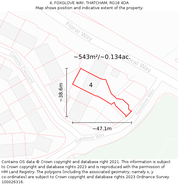 4, FOXGLOVE WAY, THATCHAM, RG18 4DA: Plot and title map