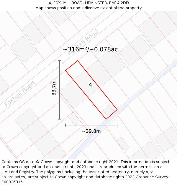 4, FOXHALL ROAD, UPMINSTER, RM14 2DD: Plot and title map